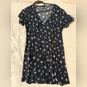 Floral Black Dress with Ruffle Sleeves